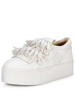 Lost Ink Tarissa Multi Tassel Wedge Slip On - White